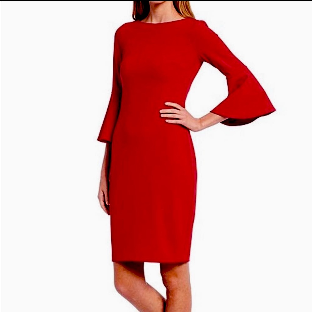 NWT American Living Womens Crepe Bell Sleeve Sheath Dress Red Size 8